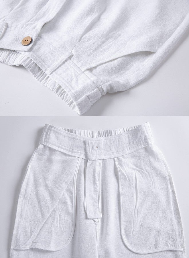 heipeiwa Women's Linen Casual High Waist Wide Leg Straight Dress Cotton Linen Pants Button Trousers - Image 4